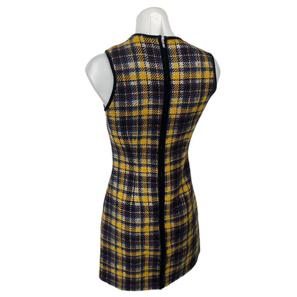 MSGM Black Yellow Plaid Tartan Wool Ruffle Sleeveless  Mini Sheath Dress Sz 8