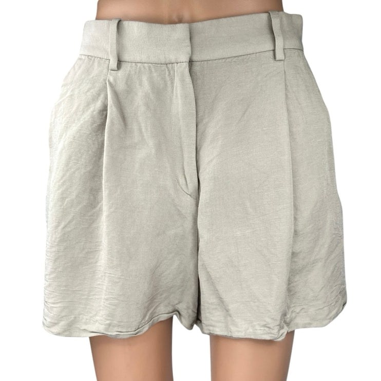 H&M Gray Linen High Waist Wide Leg Pleated Zipper Casual Mini Shorts Size 6