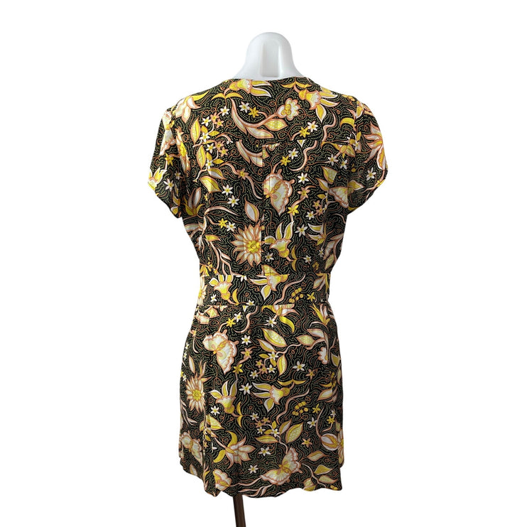 The Kooples Multicolor Floral V Neck Short Cap Sleeve Mini Flare A-Line Dress 3