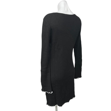 Miss Selfridge Black Ribbed Knit Scoop Long Sleeve Mini Bodycon Sweater Dress 14