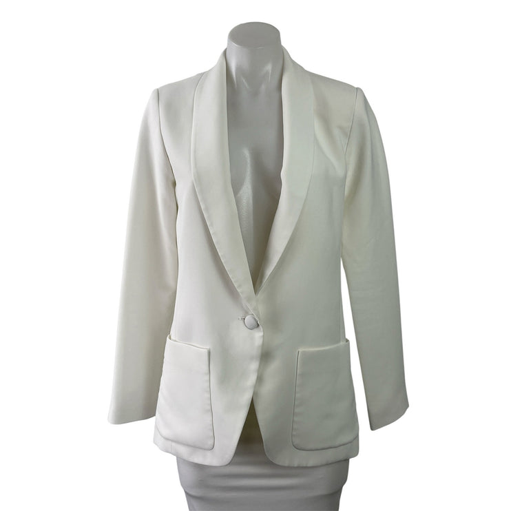 Amanda Uprichard White Notch Collar Long Sleeve Button Blazer Coat Jacket Size M