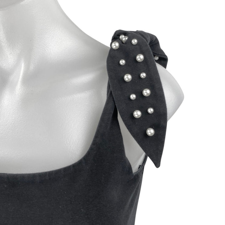 Express Black Sleeveless Beaded Tie Strap Cami Camisole Tank Bodysuit Top Sz XS