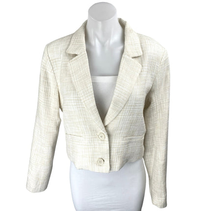Abercrombie & Fitch Cream White Tweed Collar Long Sleeve Crop Blazer Jacket Sz M