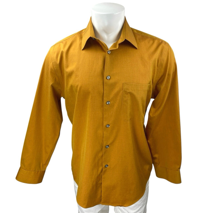 Pronto Uomo Men Mustard Yellow Non Iron Long Sleeve Button Up Dress Shirt Top 16