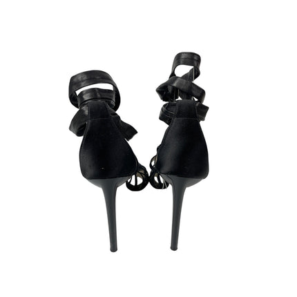 Jason Wu Gia Black Satin Lace Up Stiletto Gladiator Strappy Heels Sandals 9.5