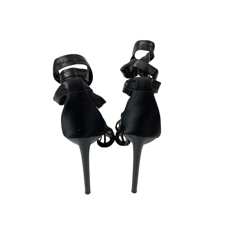 Jason Wu Gia Black Satin Lace Up Stiletto Gladiator Strappy Heels Sandals 9.5