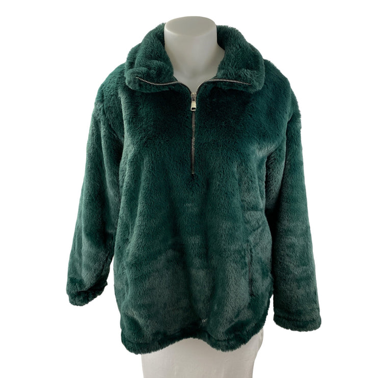 Abercrombie & Fitch Green Fuzzy Faux Fur Collared Long Sleeve Sweater Jacket XL
