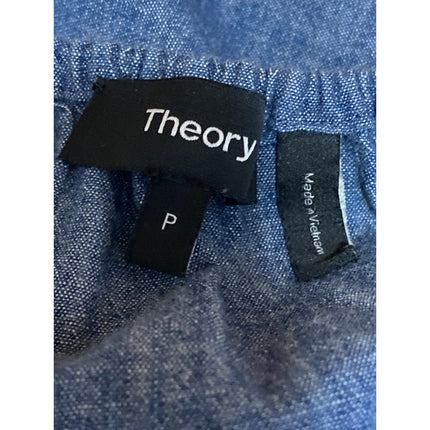 Theory Waleska Chambray Ruched Long Puff Sleeve Off Shoulder Crop Blouse Top S