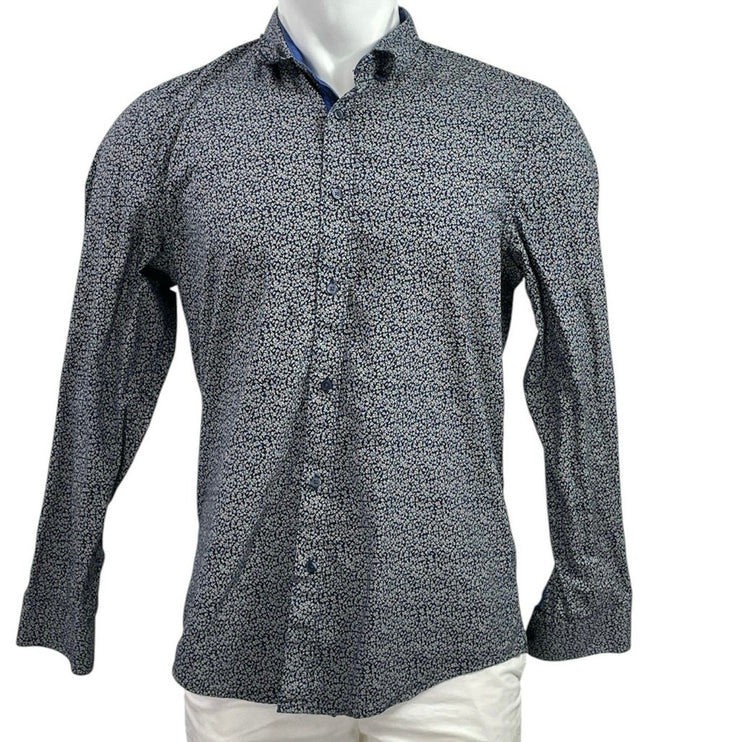 Zara Men's Black Floral Collared Long Sleeve Slim Casual Button Down Shirt Top L