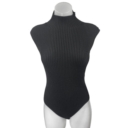 Zara Women's Black Rib Knit Short Cap Sleeve Turtlenneck Sweater Bodysuit Top 2