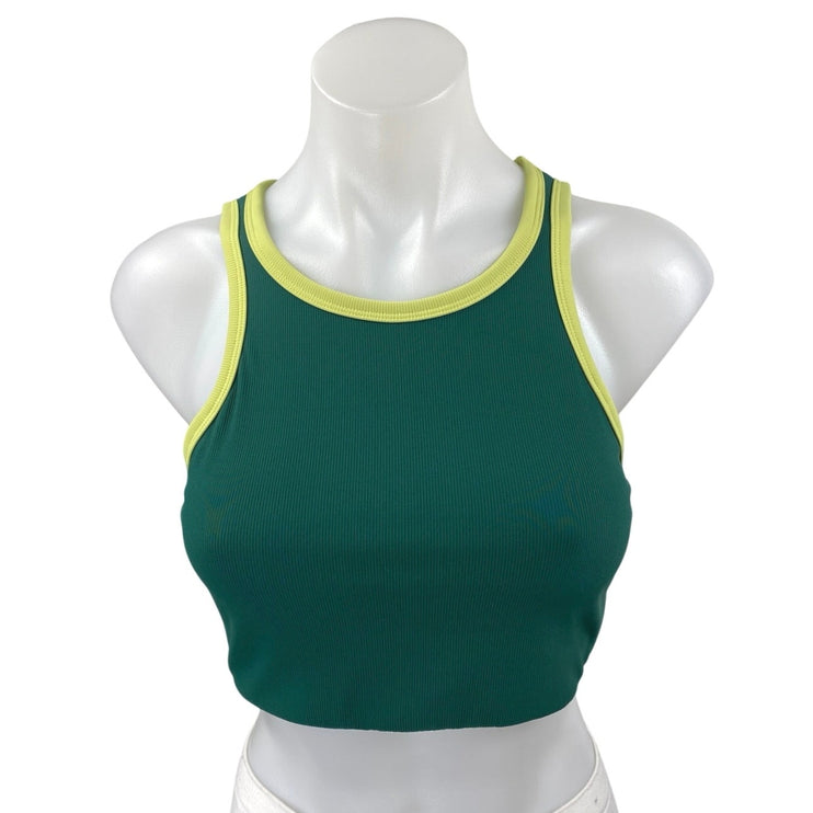 Wilo Women's Green Rib Knit Sleeveless Racerback Sports Bra Crop Tank Top Size M
