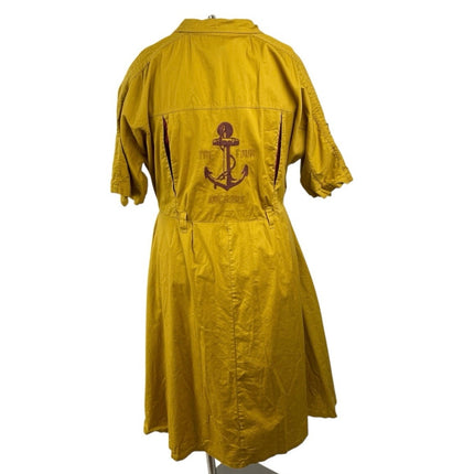 Tatyana All Aboard Yellow Embroidery Button Up Midi Flare A-Line Shirt Dress 3XL