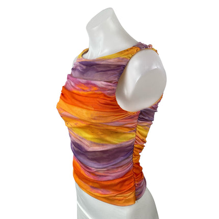 Cider Women's Multicolor Striped Ruched Sleeveless Tank Cami Blouse Top Size S