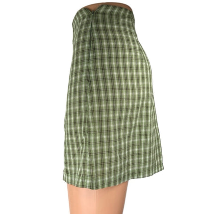 Princess Polly Green Plaid Checkered Slit Zipper Mini Straight Pencil Skirt Sz 2