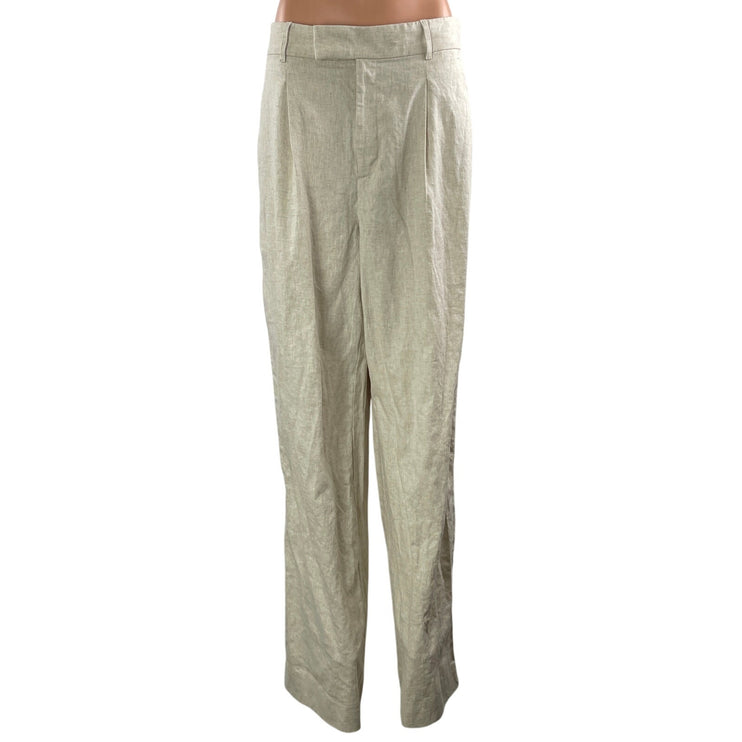 NEW Banana Republic Women Ivory White Linen High Rise Wide Leg Trousers Pants 10