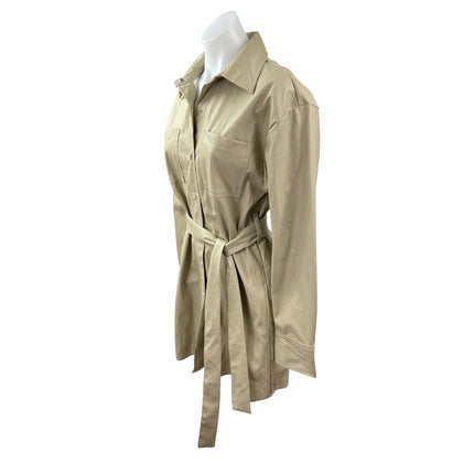 ASOS Collusion Beige Faux Vegan Leather Long Sleeve Belted Mini Shirt Dress Sz 6