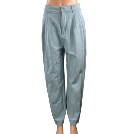 Zara Women's Blue Linen High Waisted Pleated Wide Leg Trousers Pants Size M