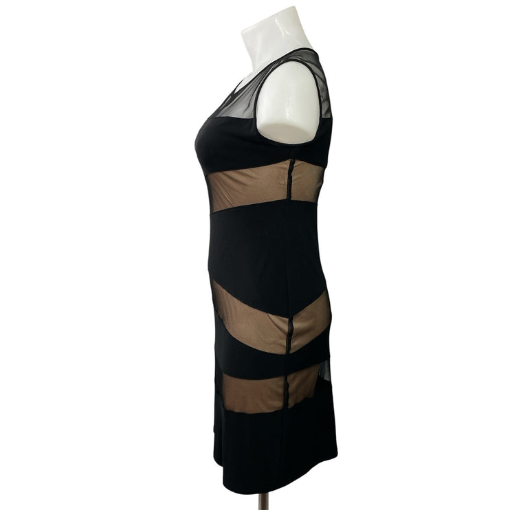 R&M Richards Womens Black Nude Sleeveless Mesh Sheer Mini Sheath Dress Size 12P