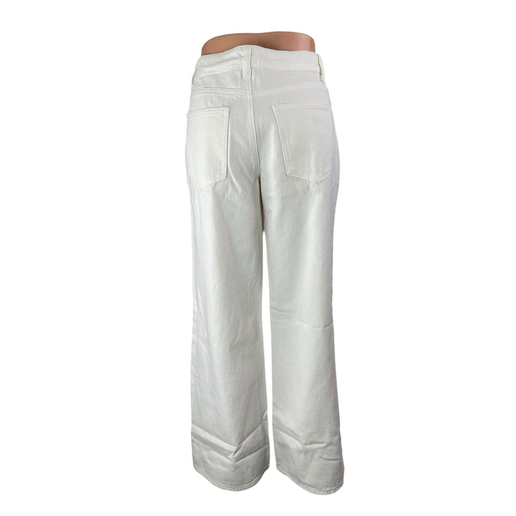 NEW Edikted Women's White Mid Rise Baggy Flare Wide Leg Denim Jeans Pants Size M