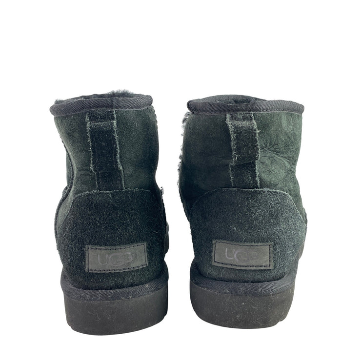 UGG Classic Mini Gray Suede Sheepskin Shearling Slip On Round Toe Ankle Boots 10