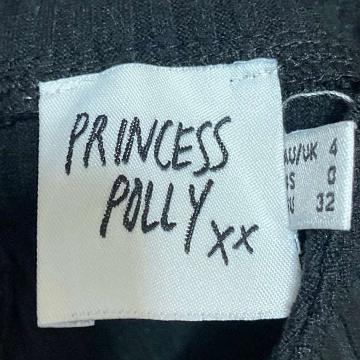 Princess Polly Black Ribbed Knit Long Sleeve Button Up Polo Crop Top Size 0