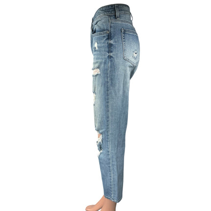 Eunina Tobi Women's Blue Distressed Super High Rise Crop Denim Mom Jeans Size 5
