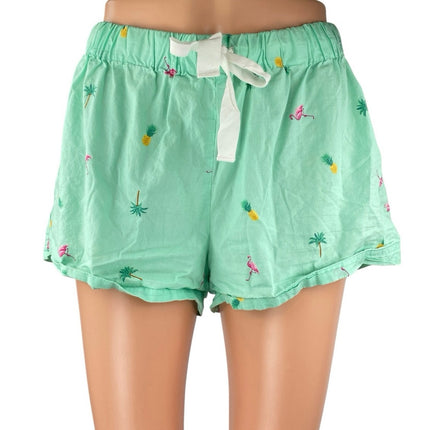 J.Crew Women's Green Graphic Print Flamingo High Rise Mini Lounge Shorts Size XS