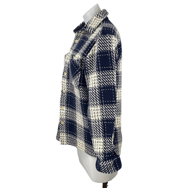 Wax London Whiting Beatnik Mens Blue White Plaid Checkered Button Up Shirt Top S