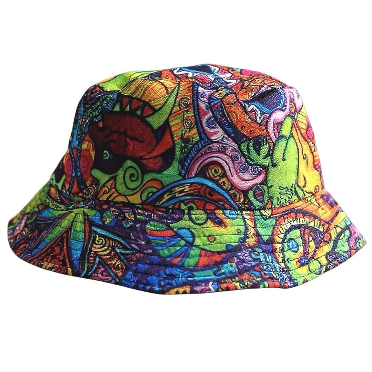Women's Multicolor Psychedelic Trippy Art Travel Beach Sun Cap Bucket Hat OS