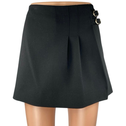 Zara Black Buckle Strap High Waisted Pleated A Line Mini Skort Skirt Size M