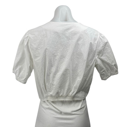 NEW Zara White Short Sleeve V Neck button Front Shirt Blouse Crop top Size S