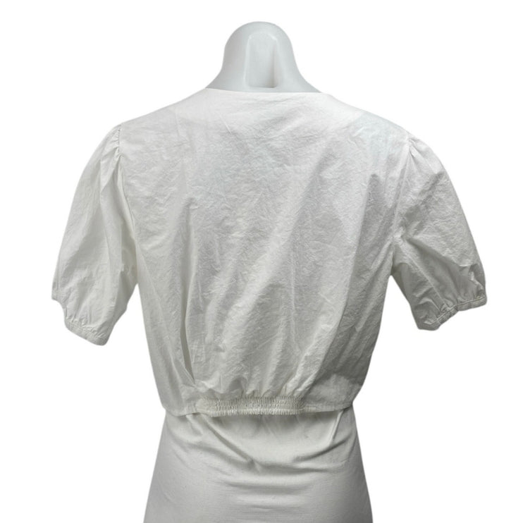 NEW Zara White Short Sleeve V Neck button Front Shirt Blouse Crop top Size S