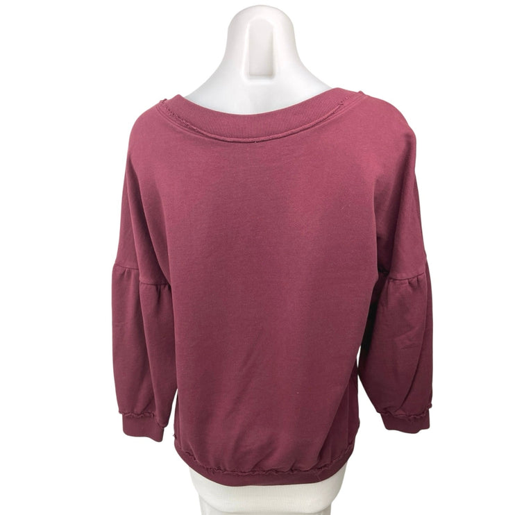 Free People Women's Purple Drop Shoulder Balloon Sleeve Pullover Sweater Top XS