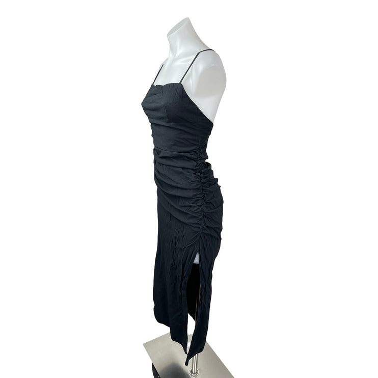 Zara Black Square Neck Ruched Sleeveless Side Slit Cami Tank Midi Dress Size S