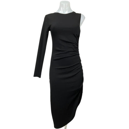 Zara Women's Black One Shoulder Long Sleeve Asymmetrical Midi Bodycon Dress S