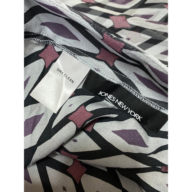 Jones New York Multicolor Satin Bow Tie Belt Geometric Flare Midi Skirt Size 28