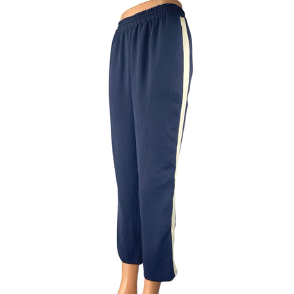 J.Crew Women's Blue White Straight Tapered Leg High Rise Trousers Track Pants 4