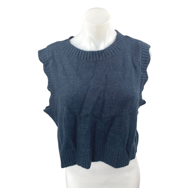 Eloquii Women's Blue Wool Knit Sleeveless Crewneck Crop Tank Vest Top Size 14
