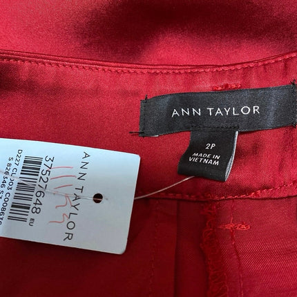 NEW Ann Taylor Red Silk Satin Pleated High Rise Wide Leg Trousers Pants Size 2P