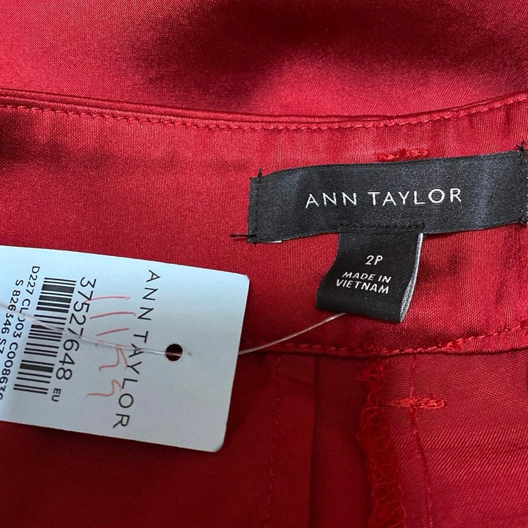 NEW Ann Taylor Red Silk Satin Pleated High Rise Wide Leg Trousers Pants Size 2P