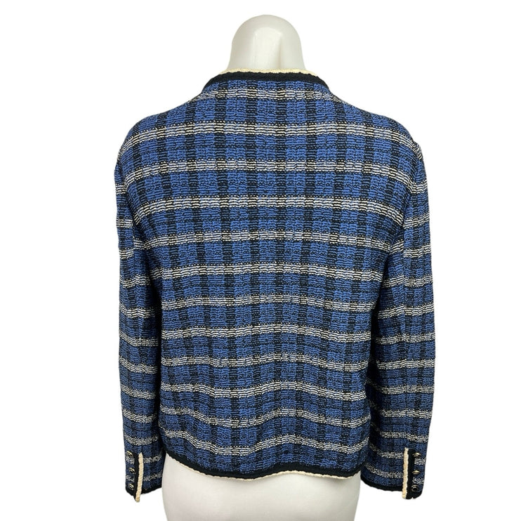 ST. JHON Collection Blue Wool Blend Knit Plaid Zip Up Pockets Cardigan Jacket 8