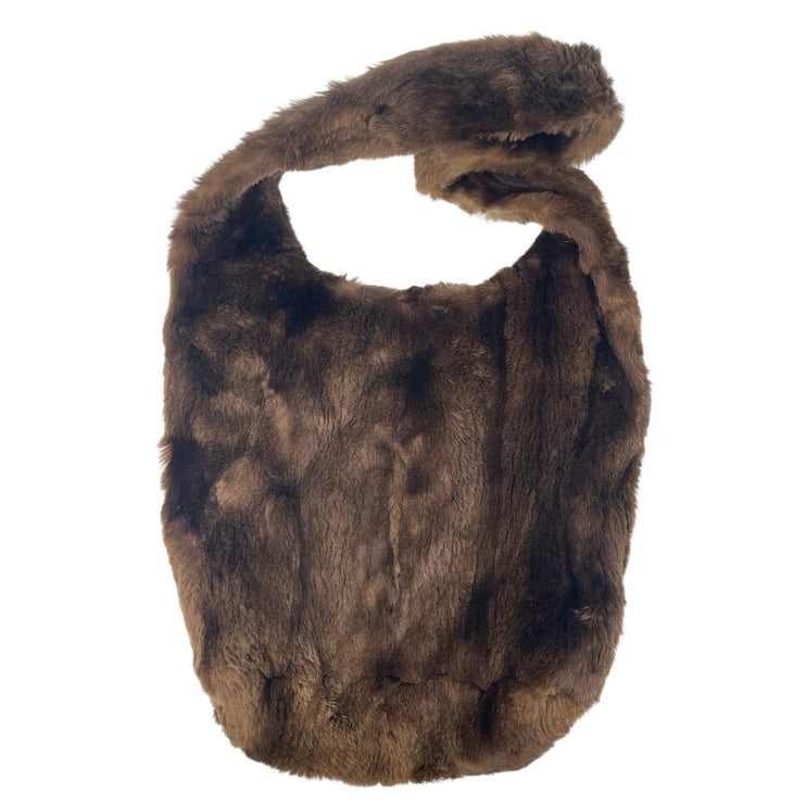 Women's Brown Faux Fur Fuzzy Teddy Y2k Boho Tote Hobo Shoulder Handbag OS