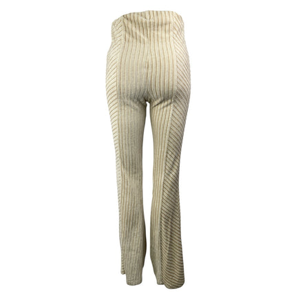 Free People Women's Beige Textured Velvet Slim High Rise Flare Trousers Pants S