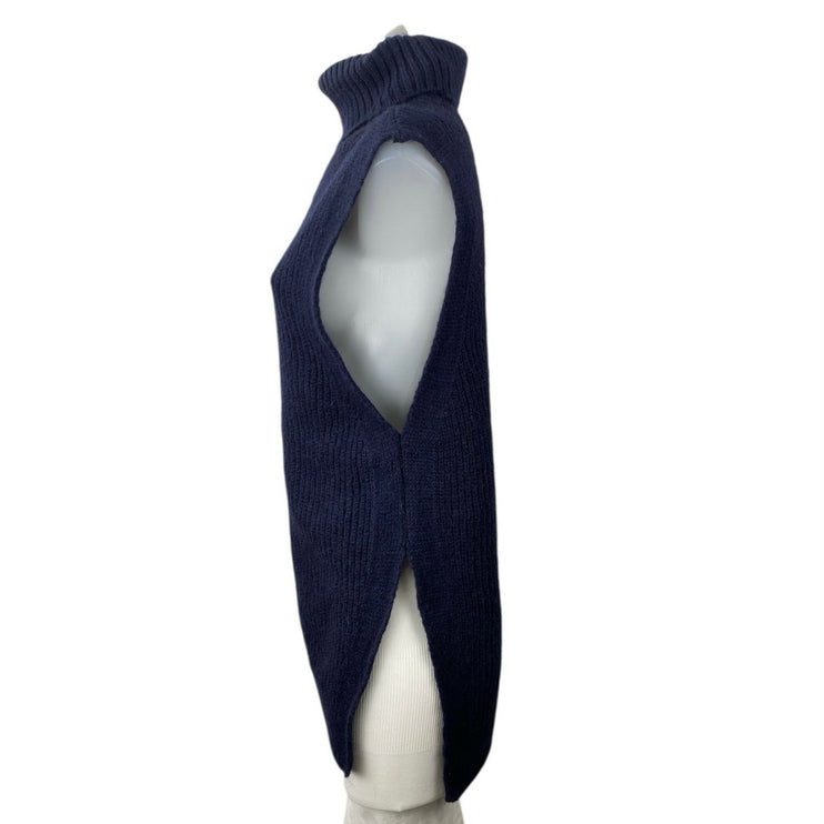 Mango MNG Blue Wool Alpaca Sleeveless Turtleneck Rib Knit Sweater Vest Top Sz S