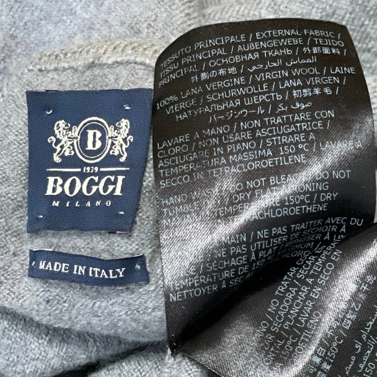 Boggi Milano 100% Virgin Wool Men's Gray Long Sleeves Knit Crew Sweater Top Sz L