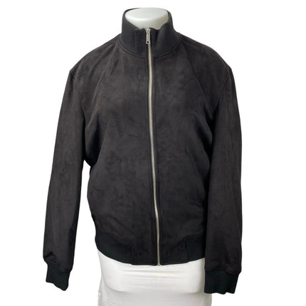 Zara Women's Black Faux Suede Full Zip High Neck Long Sleeve Coat Jacket Size XL