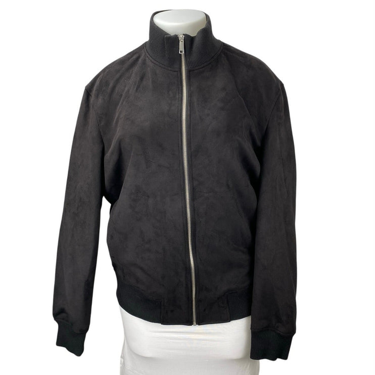 Zara Women's Black Faux Suede Full Zip High Neck Long Sleeve Coat Jacket Size XL