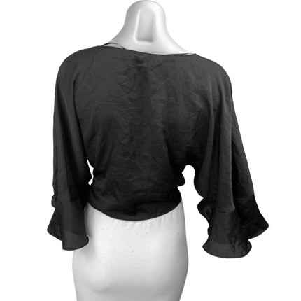 Zara Women's Black Bell Sleeves V Neck Twist Front Cropped Blouse Top Size XS