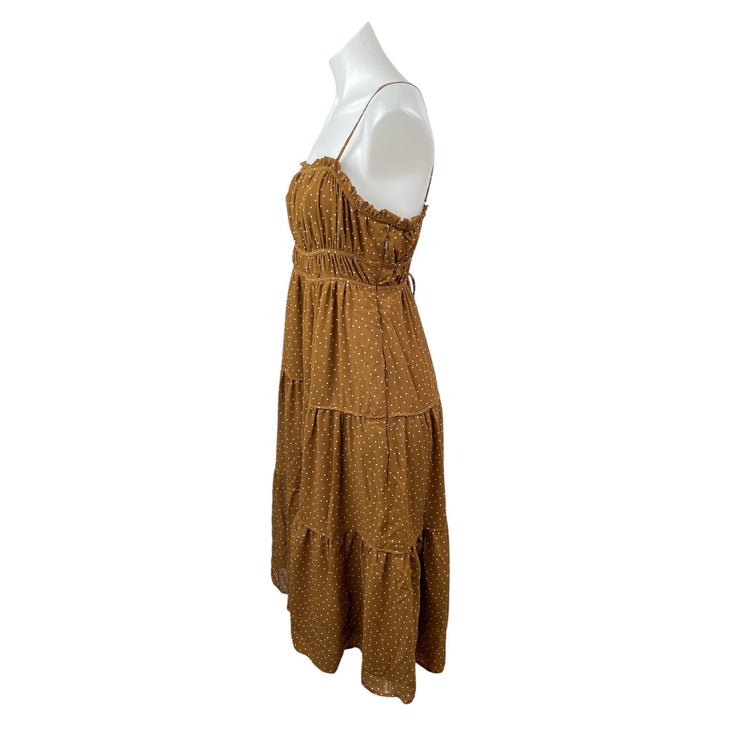Madewell Sophia Tan Polka Dot Sleeveless Ruffle Cami Tiered Midi Dress Size 2