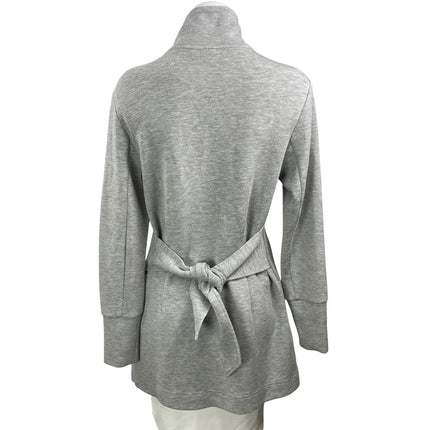 Varley Women's Gray High Neck Long Sleeve Snap Tie Waist Wrap Coat Jacket Size M